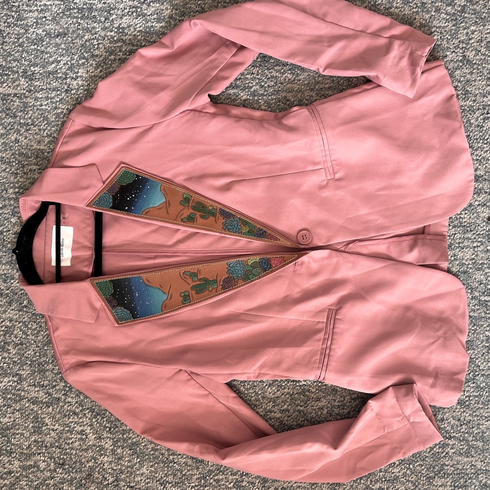 🌵Western 🌵 Custom Pink Cactus Tooled Leather Blazer- Medium